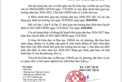 Thông báo Điều chỉnh thời gian tựu trường năm học 2026 – 2027 của TT GDNN-GDTX khu vực Đức Phổ