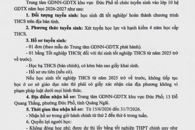 Tuyển sinh vào 10  của TT GDNN-GDTX khu vực Đức Phổ năm học 2026-2027